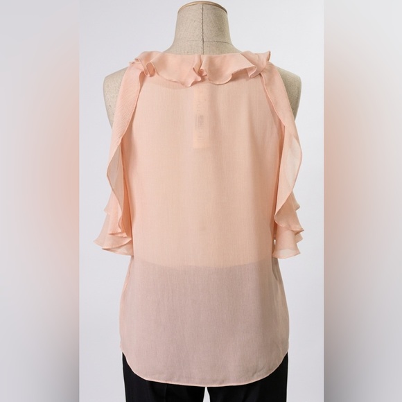 Alice + Olivia Peach Cold-Shoulder Ruffle V-Neck Blouse - Picture 3 of 9